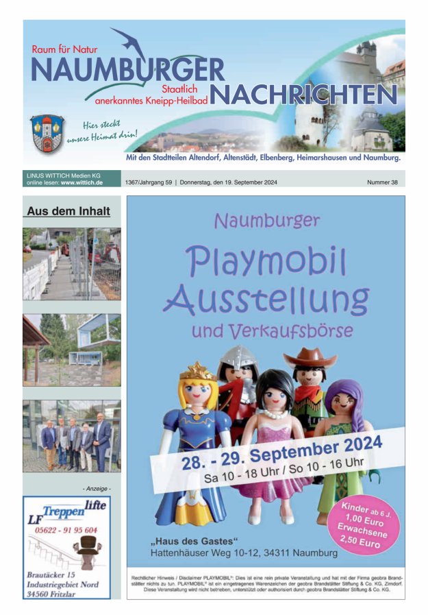Naumburger Nachrichten Titelblatt 38/2024