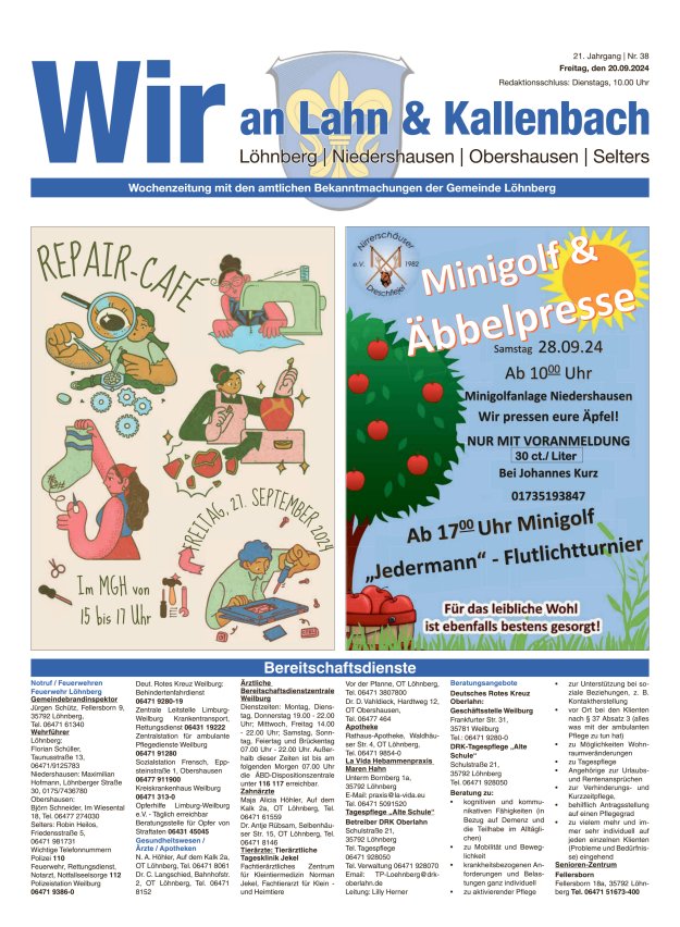Amtliches Mitteilungsblatt der Gemeinde Löhnberg Titelblatt 38/2024