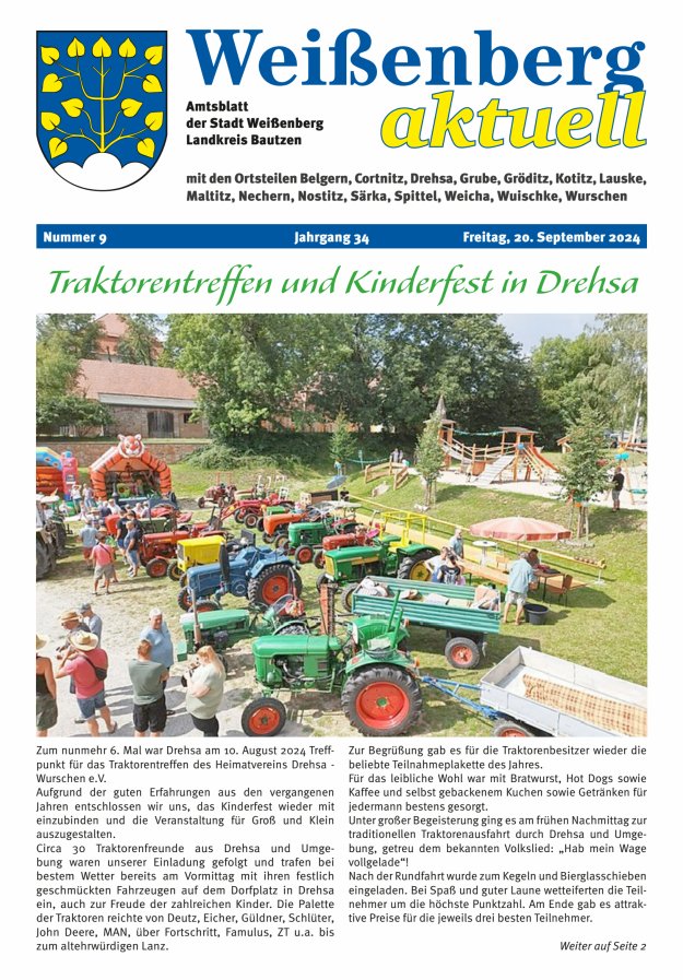 "Weißenberg aktuell" - Amtsblatt der Stadt Weißenberg Titelblatt 09/2024