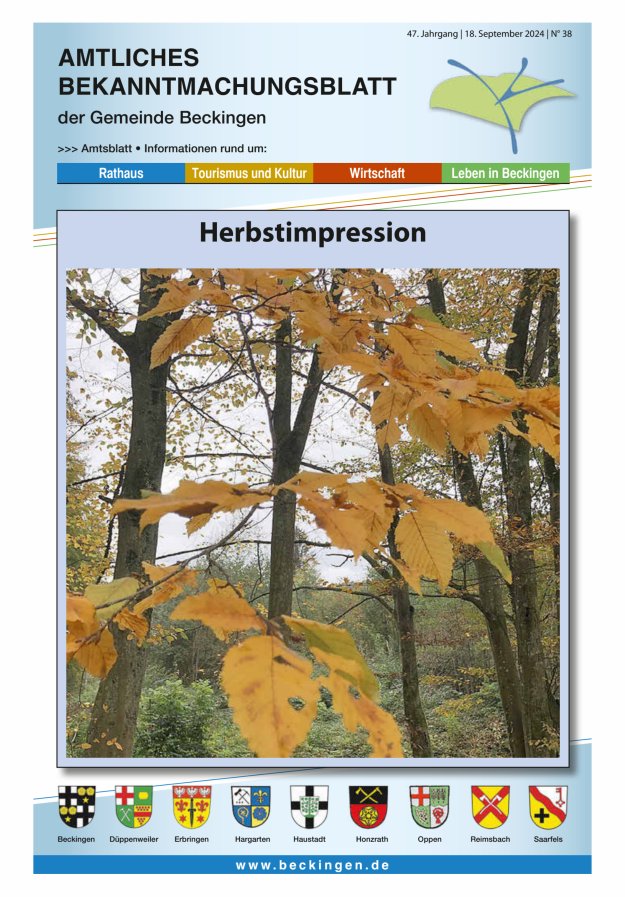 Amtsblatt Beckingen Titelblatt 38/2024