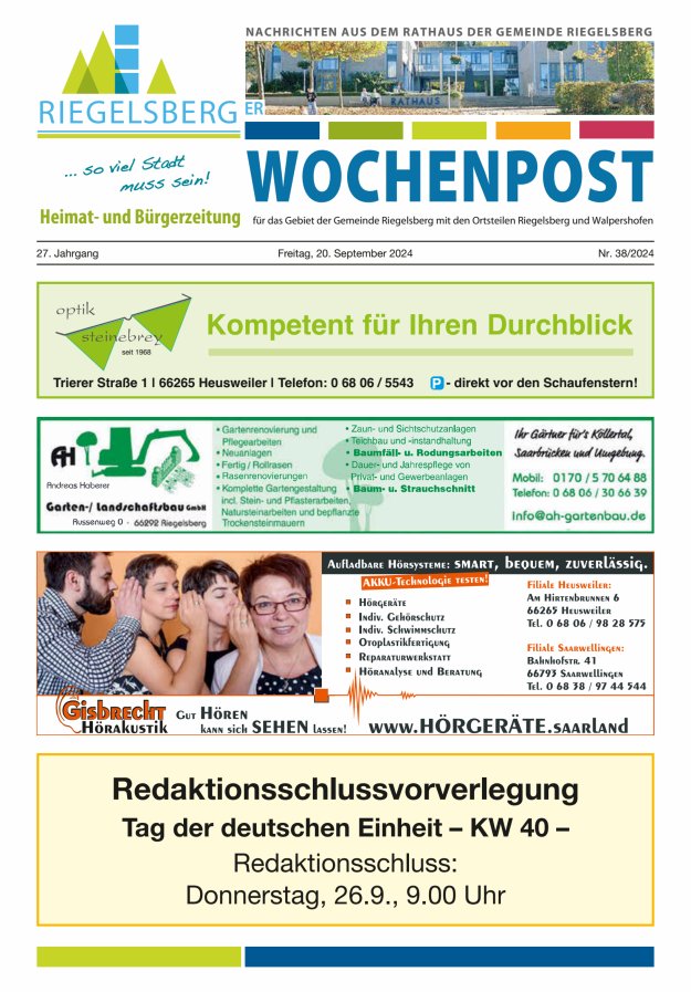 Riegelsberger Wochenpost Titelblatt 38/2024