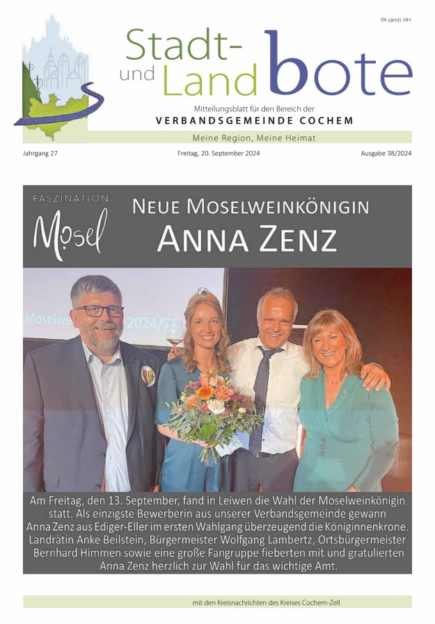 Stadt- und Landbote VG Cochem Titelblatt 38/2024