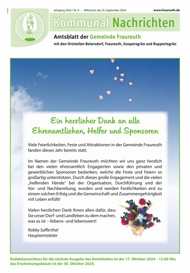 Kommunal-Nachrichten der Gemeinde Fraureuth Titelblatt 09/2024