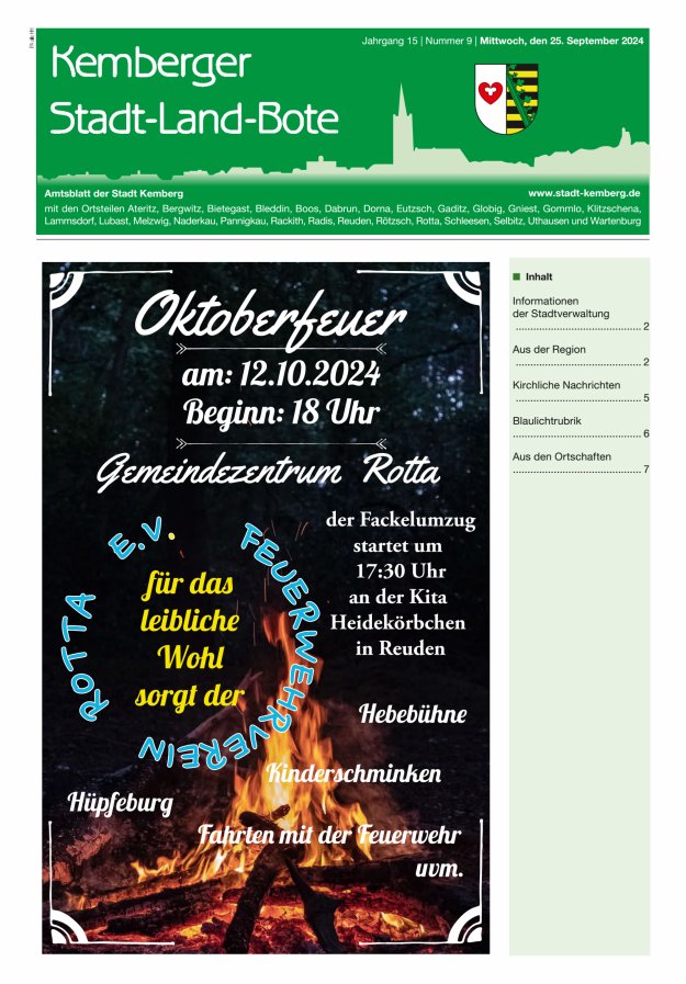 Kemberger Stadt-Land-Bote Amtsblatt der Stadt Kemberg Titelblatt 09/2024