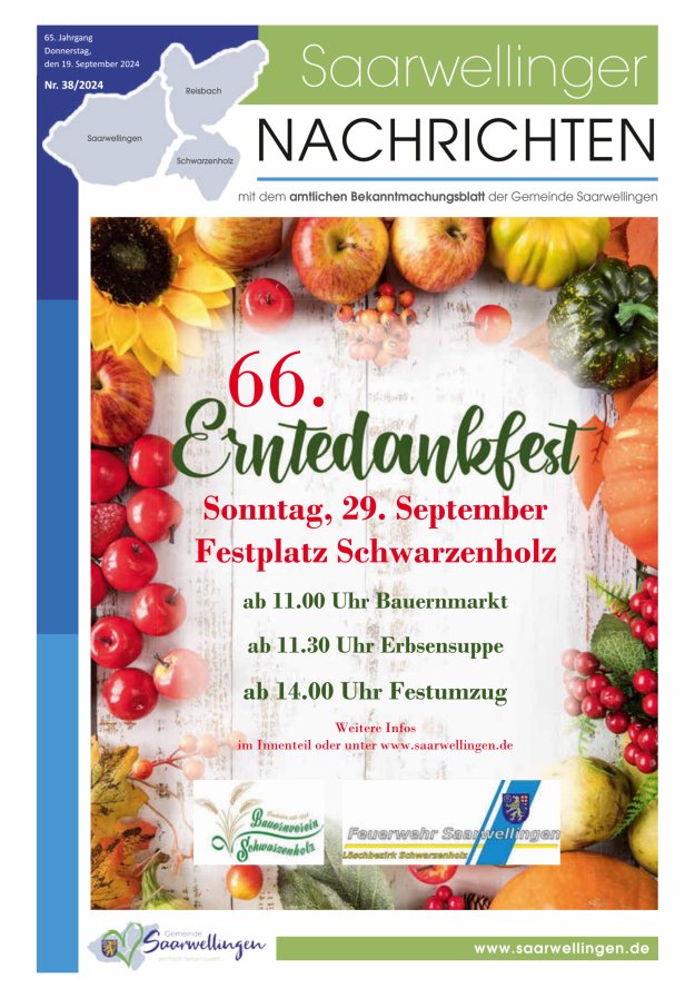 Saarwellinger Nachrichten Titelblatt 38/2024