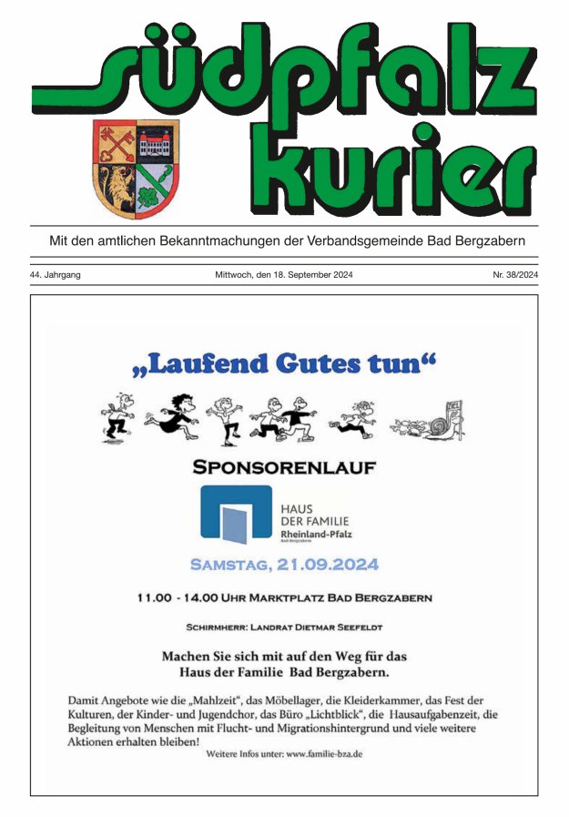 Südpfalz Kurier - VG Bad Bergzabern Titelblatt 38/2024