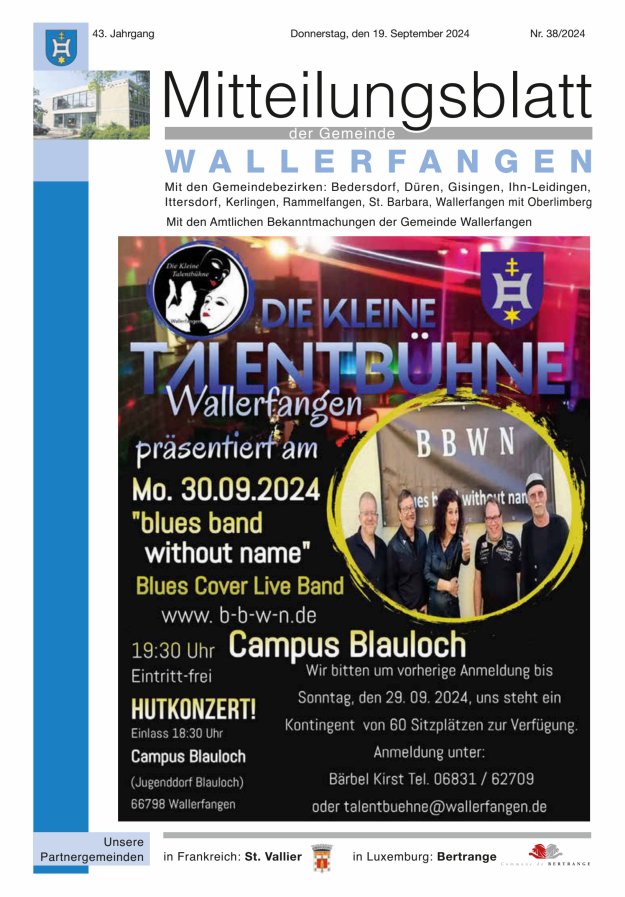 Mitteilungsblatt Gemeinde Wallerfangen Titelblatt 38/2024