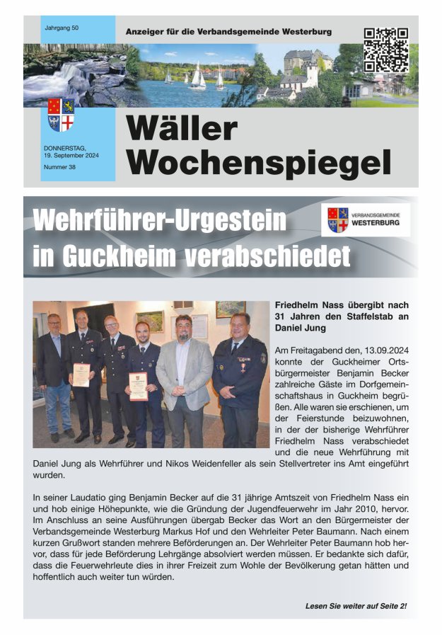 Wäller Wochenspiegel - Anzeiger für die Verbandsgemeinde Westerburg Titelblatt 38/2024