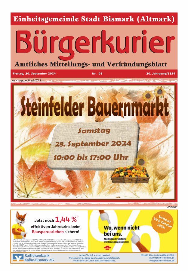 Bürgerkurier der Einheitsgemeinde Stadt Bismark (Altmark) Titelblatt 08/2024