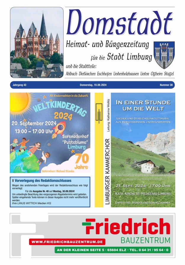 Domstadt - Heimat- und Bürgerzeitung für die Stadt Limburg Titelblatt 38/2024