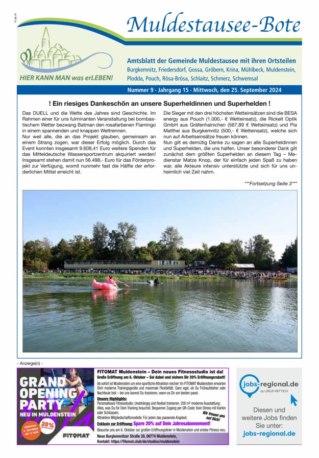 Muldestausee-Bote – Amtsblatt der Gemeinde Muldestausee mit ihren Ortsteilen Titelblatt 09/2024