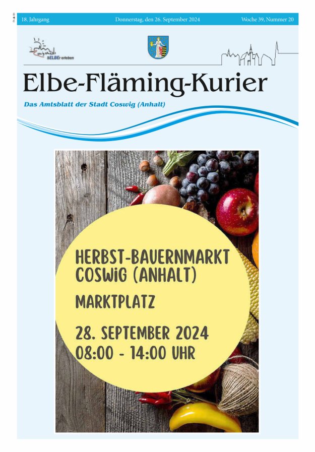 Elbe-Fläming-Kurier Das Amtsblatt der Stadt Coswig (Anhalt) Titelblatt 20/2024