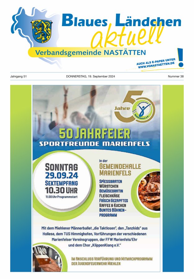 Blaues Ländchen aktuell - Heimat- u Bürgerzeitung VG Nastätten Titelblatt 38/2024