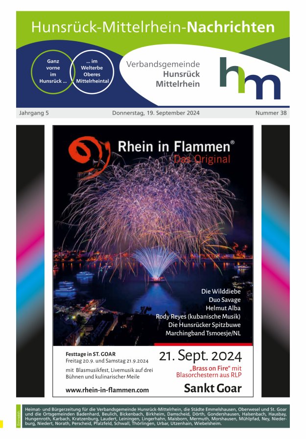 Hunsrück-Mittelrhein Nachrichten Ausgabe Emmelshausen Titelblatt 38/2024