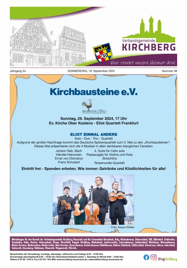 Mitteilungen der Verbandsgemeinde Kirchberg Hunsrück Titelblatt 38/2024
