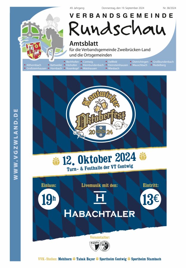Verbandsgemeinde Rundschau Zweibrücken-Land Titelblatt 38/2024