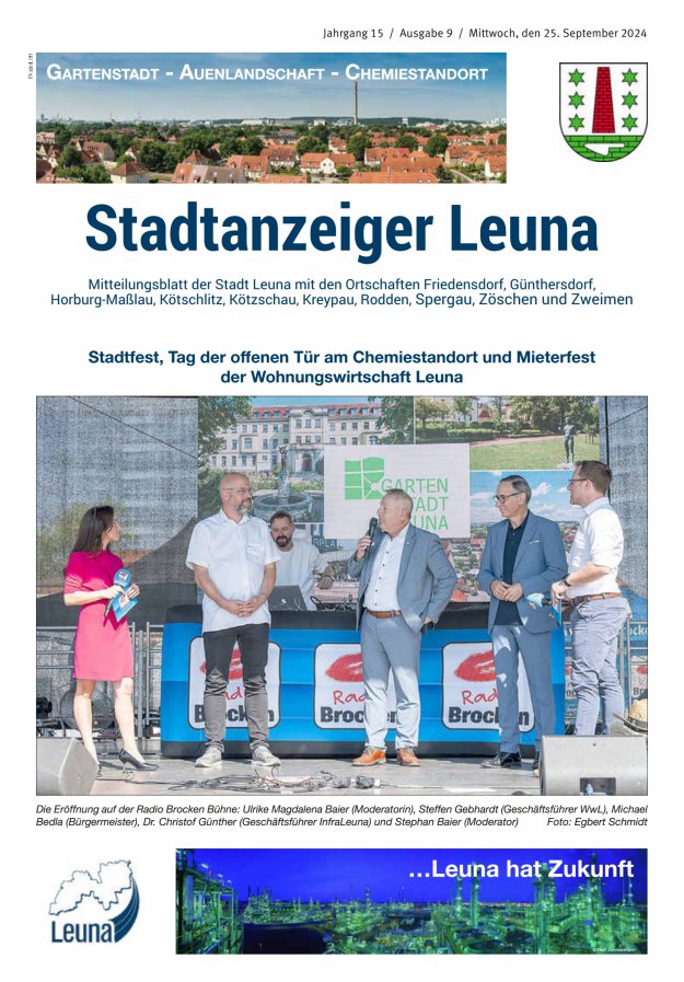 Stadtanzeiger – Mitteilungsblatt der Stadt Leuna mit den Ortschaften Titelblatt 09/2024