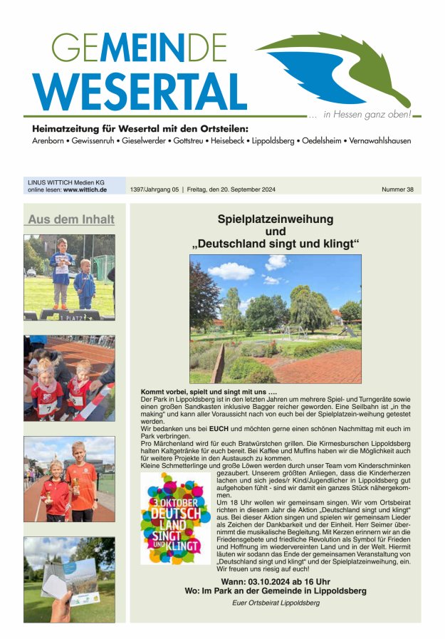 Wesertal Titelblatt 38/2024