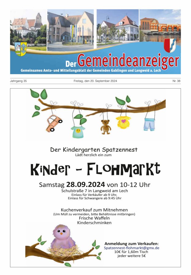 Der Gemeindeanzeiger - Gablingen Langweid Titelblatt 38/2024