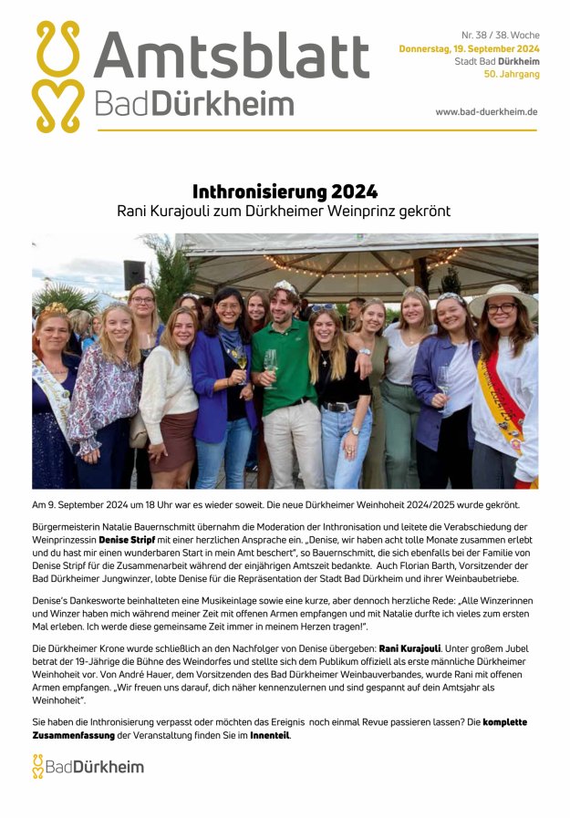 Bad Dürkheimer Woche Titelblatt 38/2024
