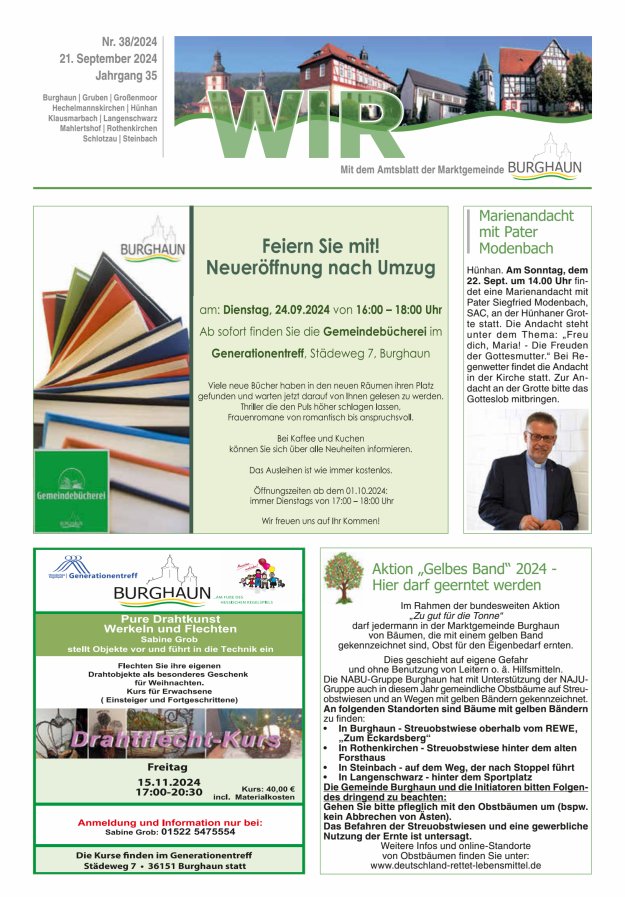 WIR - mit Amtsblatt der Marktgemeinde Burghaun Titelblatt 38/2024
