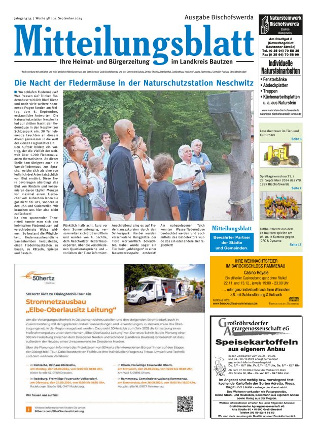 Mitteilungsblatt LK Bautzen Ausgabe Bischofswerda Titelblatt 37/2024