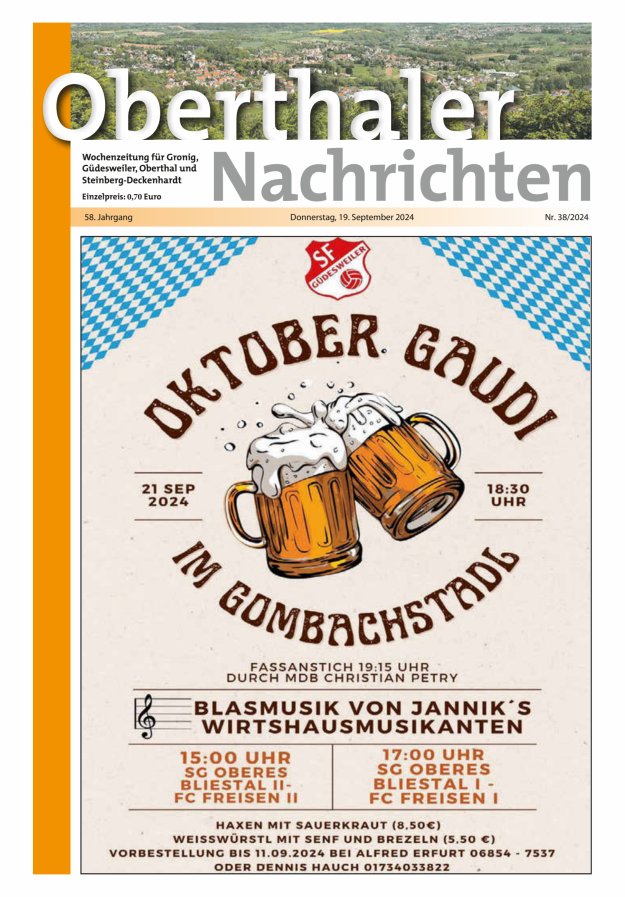 Oberthaler Nachrichten Titelblatt 38/2024