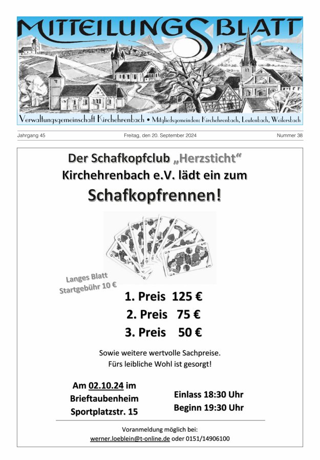 Mitteilungsblatt Verwaltungsgemeinschaft Kirchehrenbach Titelblatt 38/2024