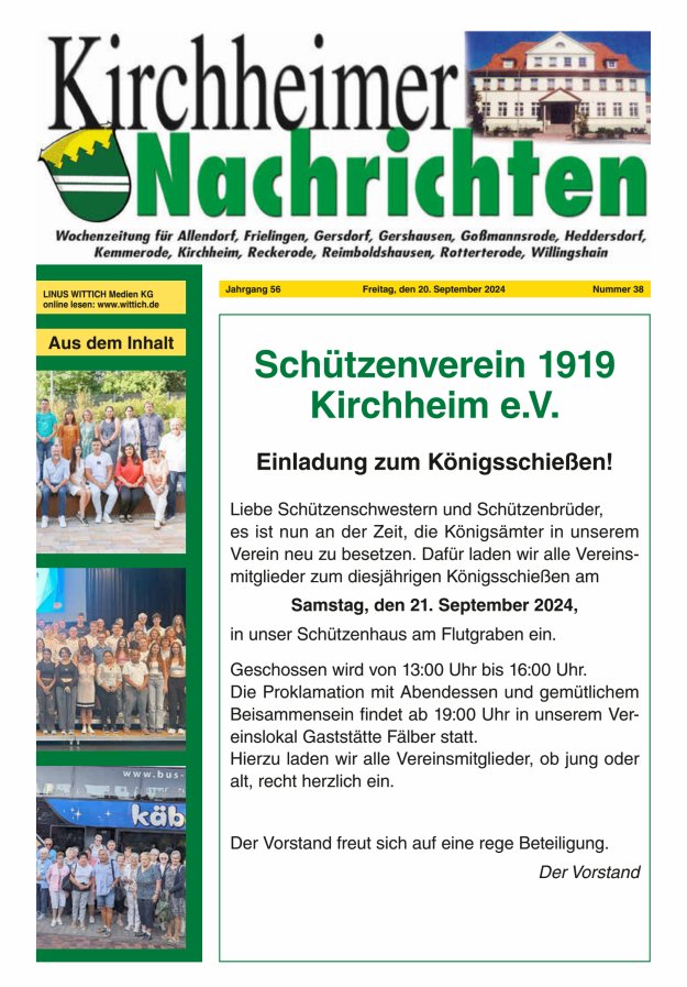 Kirchheimer Nachrichten Titelblatt 38/2024
