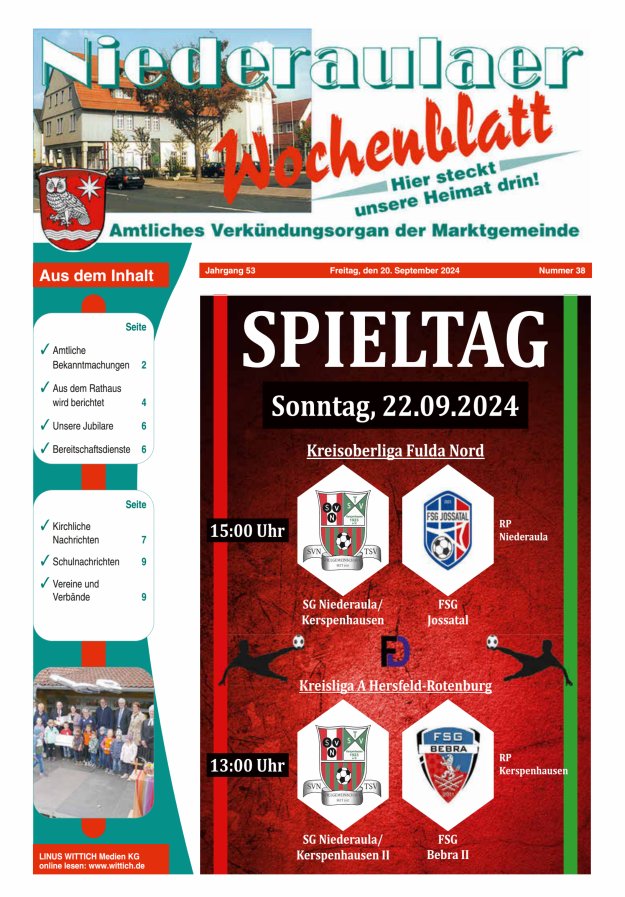 Niederaulaer Wochenblatt Titelblatt 38/2024