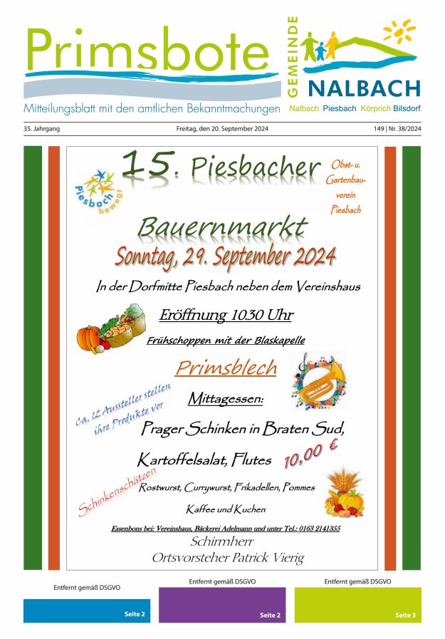 Primsbote Gemeinde Nalbach Titelblatt 38/2024
