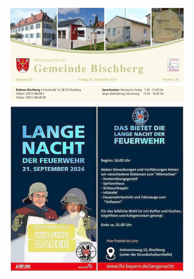 Mitteilungsblatt der Gemeinde Bischberg Titelblatt 38/2024