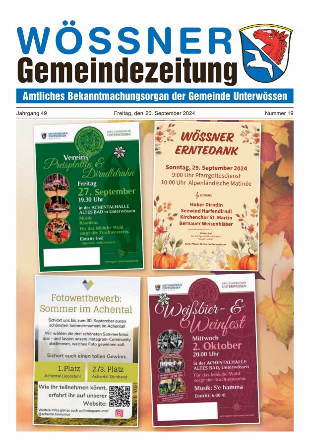 Wössner Gemeindezeitung Amtliches Bekanntmachungsorgan der Gemeinde Unterwössen Titelblatt 19/2024