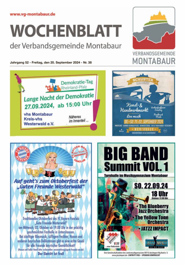 Wochenblatt der Verbandsgemeinde Montabaur Titelblatt 38/2024