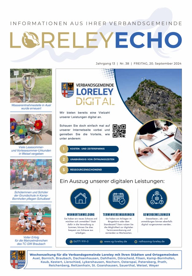 Loreley-Echo - Mitteilungsblatt der Verbandsgemeinde Loreley Titelblatt 38/2024