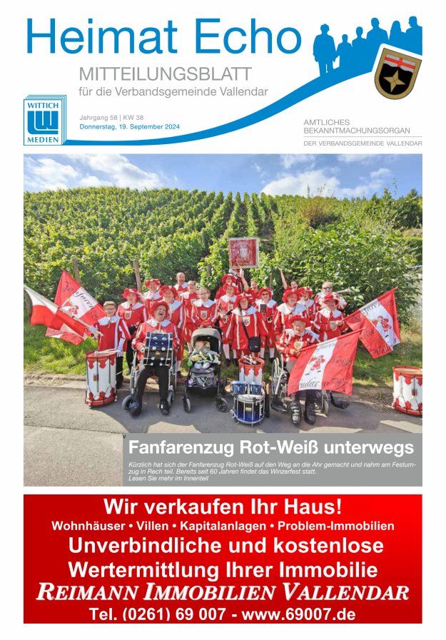 Heimat-Echo - Heimat- und Bürgerzeitung Verbandsgemeinde Vallendar Titelblatt 38/2024