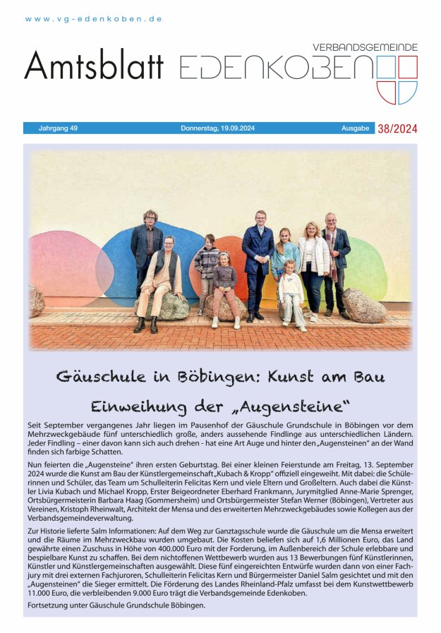 Amtsblatt VG Edenkoben Titelblatt 38/2024