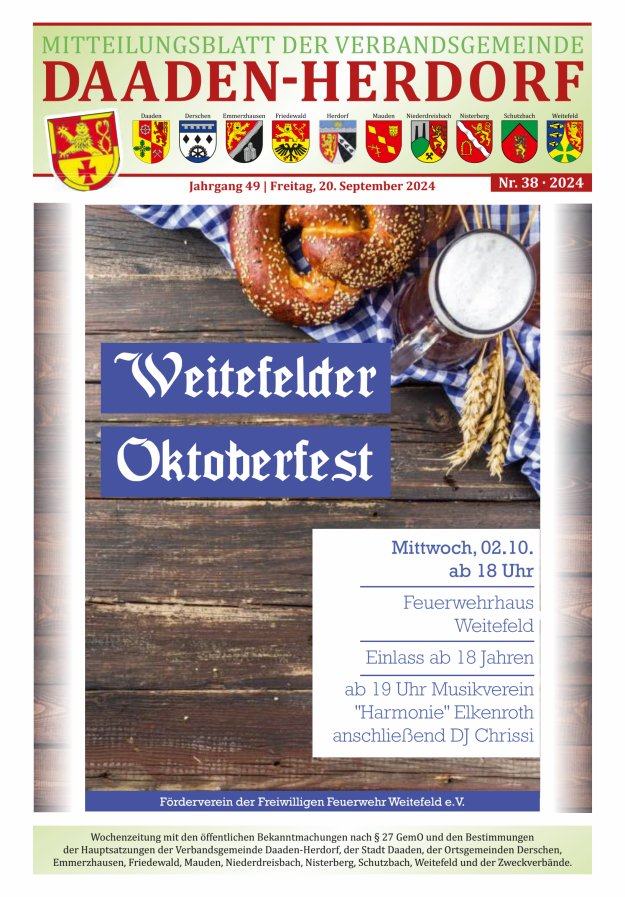 Mitteilungsblatt der Verbandsgemeinde Daaden-Herdorf Titelblatt 38/2024