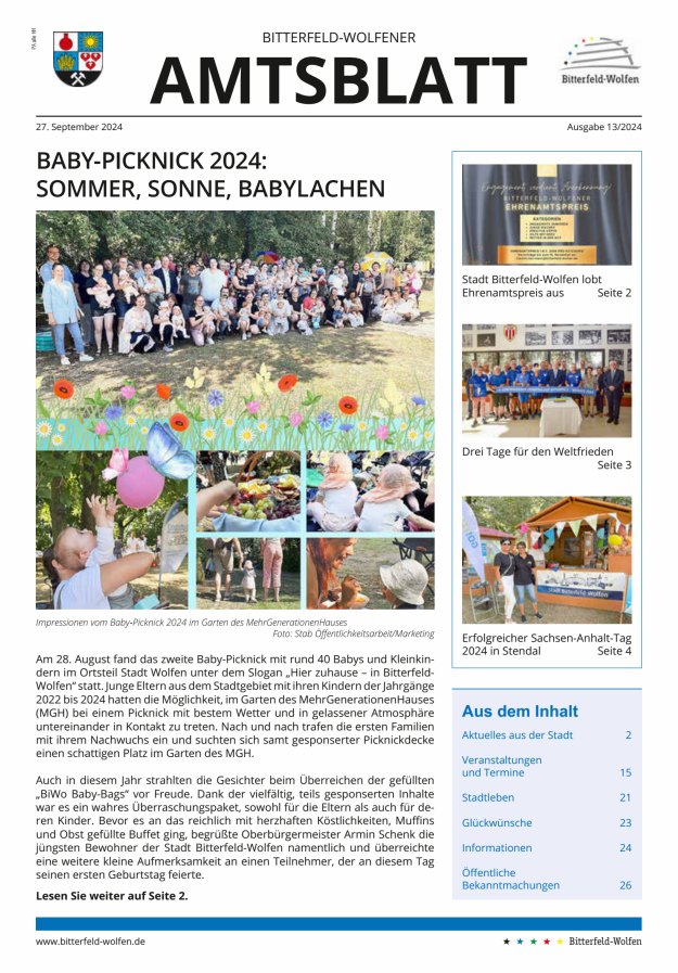 Bitterfeld-Wolfener Amtsblatt Titelblatt 13/2024