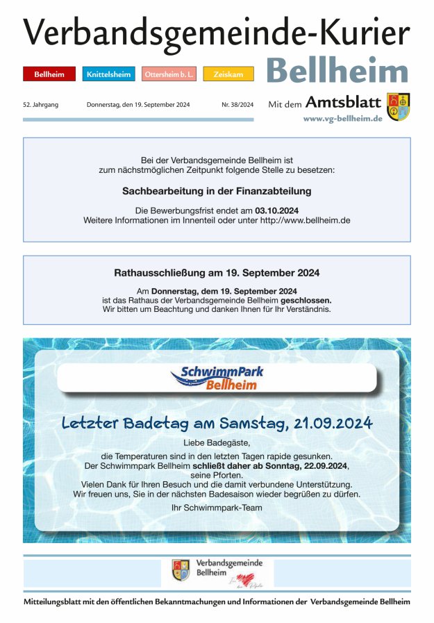 Verbandsgemeinde-Kurier Bellheim Titelblatt 38/2024