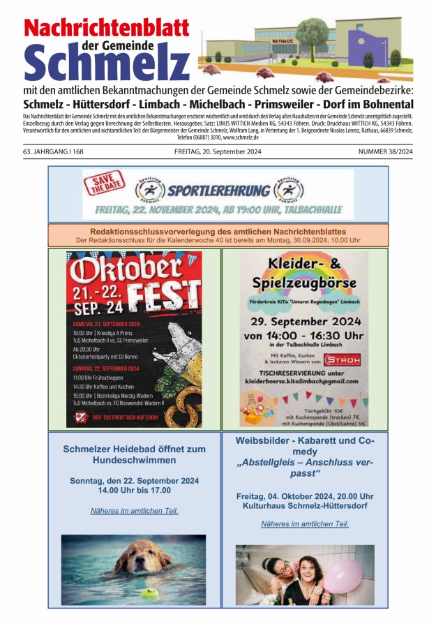 Nachrichtenblatt Schmelz Titelblatt 38/2024