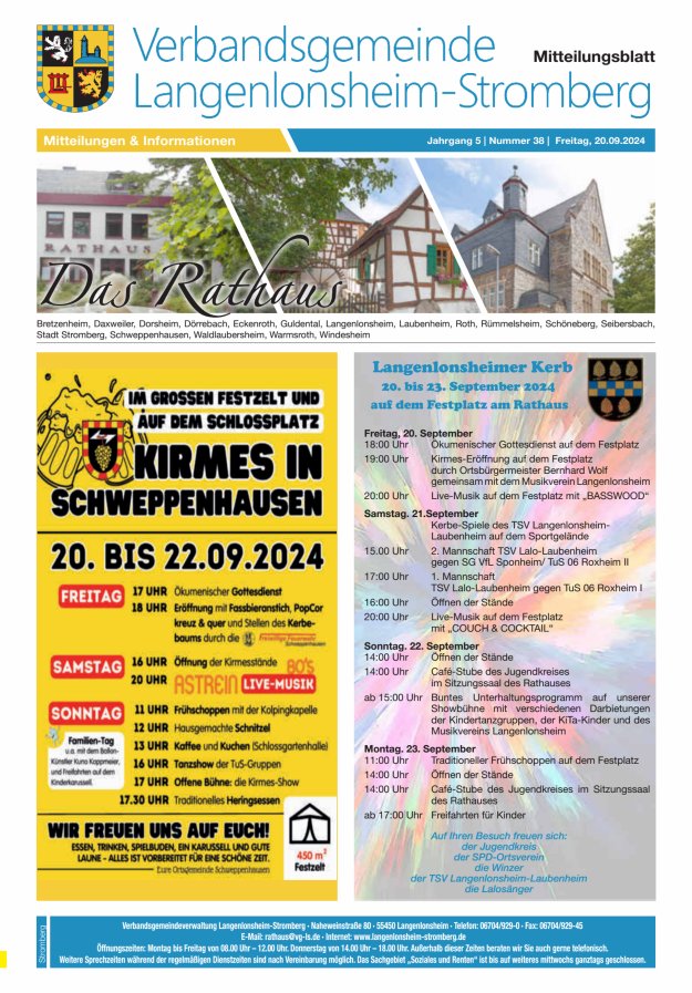 Das Rathaus - MTB d VG Langenlonsheim-Stromberg  Titelblatt 38/2024