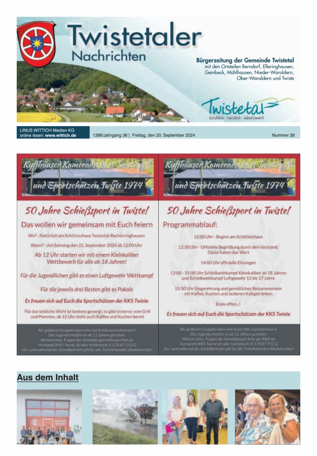 Twistetaler Nachrichten Titelblatt 38/2024