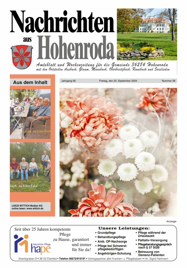 Nachrichten aus Hohenroda Titelblatt 38/2024