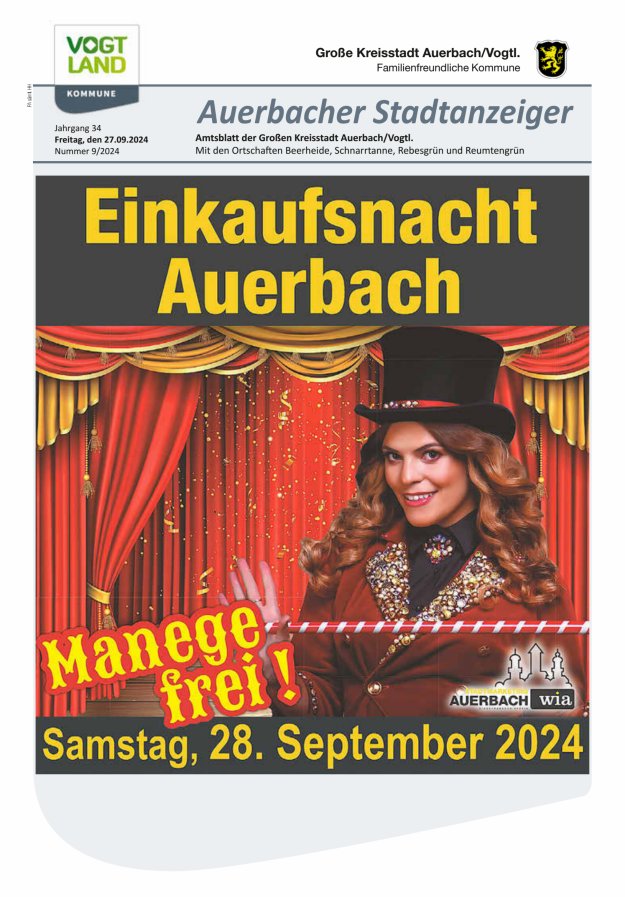 Auerbacher Stadtanzeiger Titelblatt 09/2024