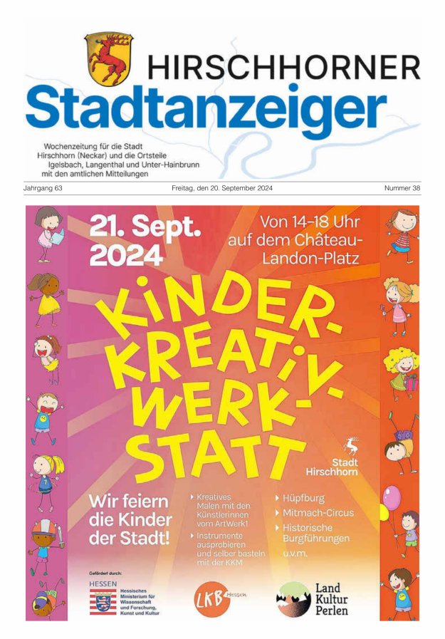 Hirschhorner Stadtanzeiger Titelblatt 38/2024