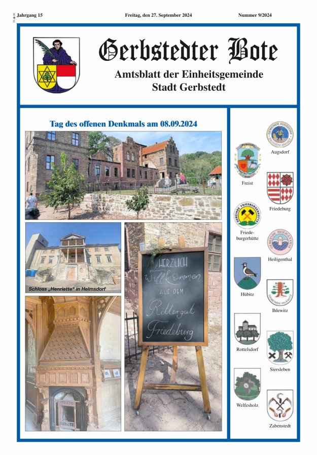 Gerbstedter Bote – Amtsblatt der Einheitsgemeinde Stadt Gerbstedt Titelblatt 09/2024