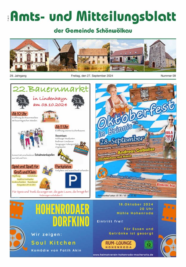 Amts- und Mitteilungsblatt der Gemeinde Schönwölkau Titelblatt 09/2024
