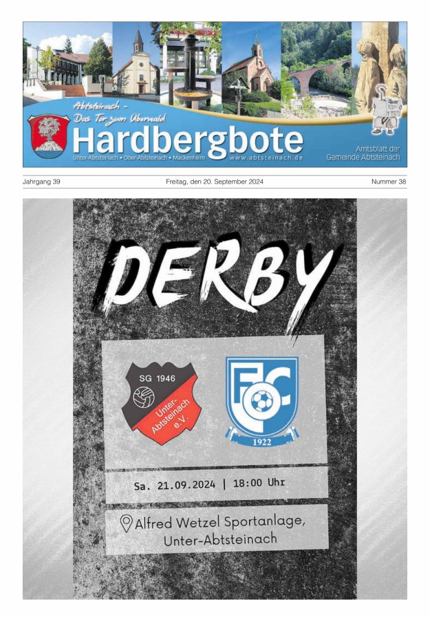 Hardbergbote - Mitteilungsblatt der Gemeinde Abtsteinach Titelblatt 38/2024