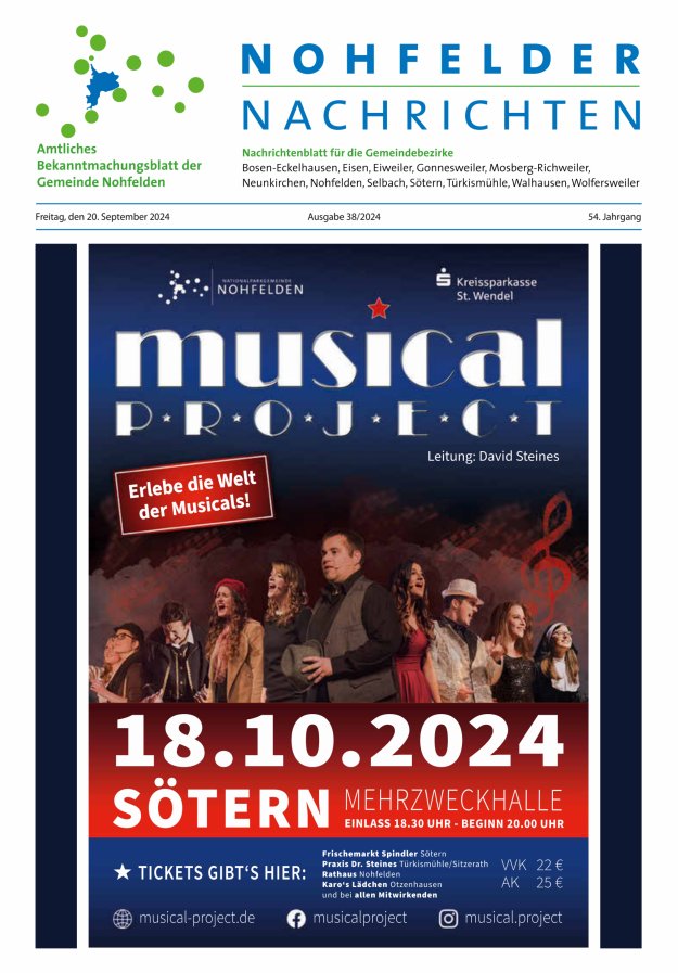 Nohfelder Nachrichten Titelblatt 38/2024